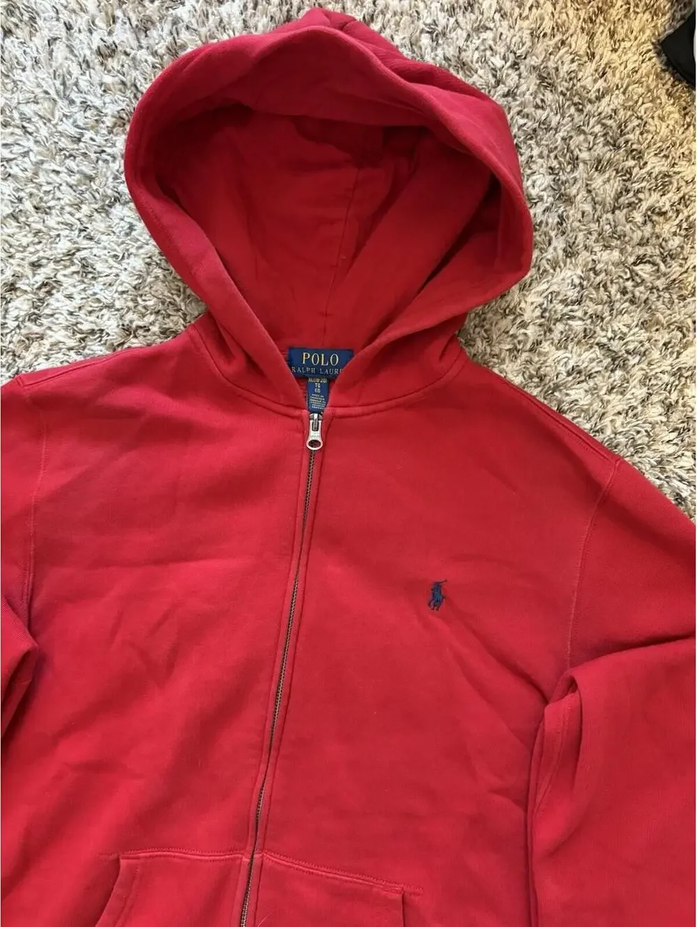 Polo Ralph Lauren Hoodie Red Full Zip Jacket Cotton Pockets Boys Size XL 18-20